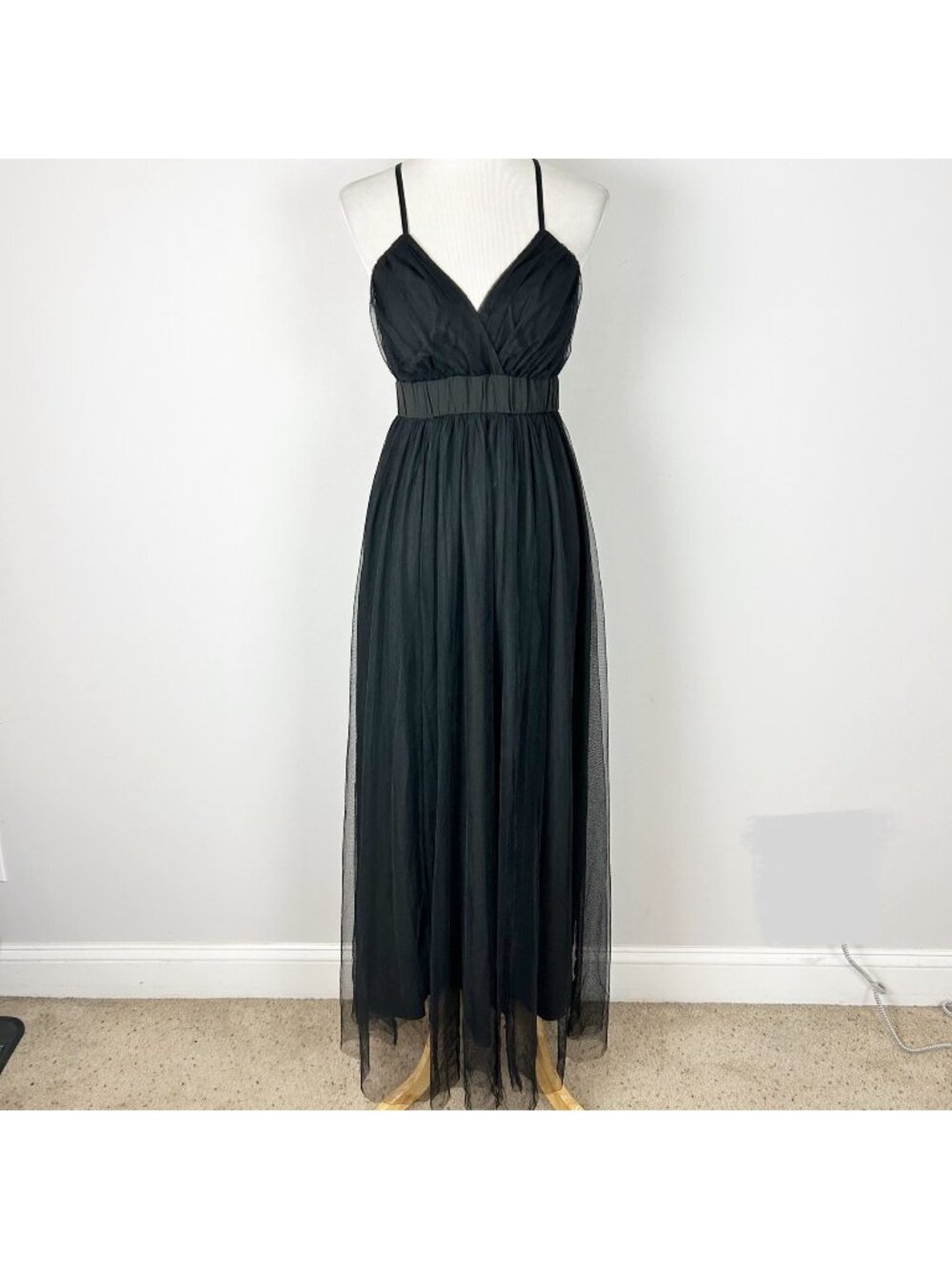 Women's Black Tulle Maxi Dress Boho Fairy Grunge Whimsigoth Size Small